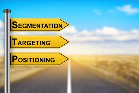 Segmentation, targeting, positioning marketing strategy words on yellow road  Stock Illustration