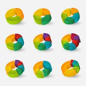 Segmented and multicolored pie charts set. Stock Illustration