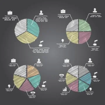 Segmented and multicolored pie charts set Stock Illustration