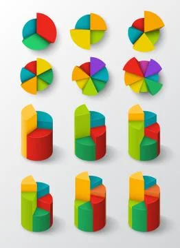 Segmented and multicolored pie charts set. Stock Illustration