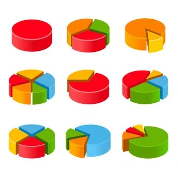 Segmented and multicolored pie charts set Stock Illustration