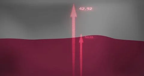 Segmented and slender arrows rising from wavy red baseline in infographic, with Stockillustratie