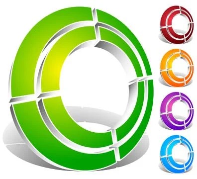 Segmented circle abstract icon. Circular geometric logo, icon in 4 colors. Co Illustrazione stock