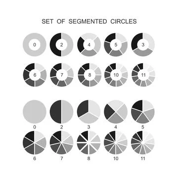 Segmented circles set. Circle section graph line art. Segment slice sign. Stock Illustration
