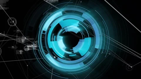 Segmented cyan ring appearing, circular HUD assembling and rotating, widgets Stock Footage 321824720