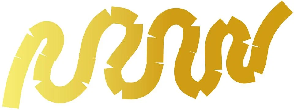 Segmented golden ribbon path, notched yellow trail, jagged curved line 스톡 일러스트