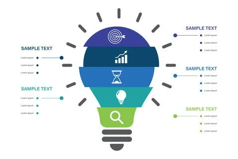 Segmented Light Bulb Infographic with 5 steps Coded Business Concepts Illustrazione stock
