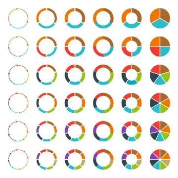 Segmented pie charts and arrows set. Stock Illustration