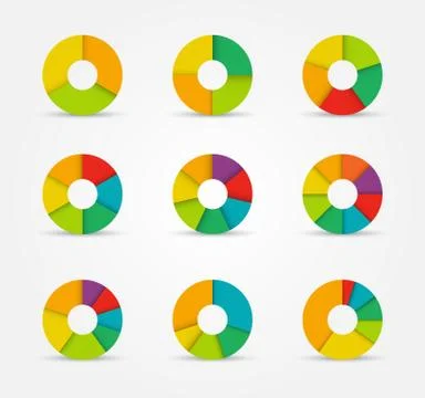 Segmented pie charts set from 3 to 8 divisions. Stock Illustration