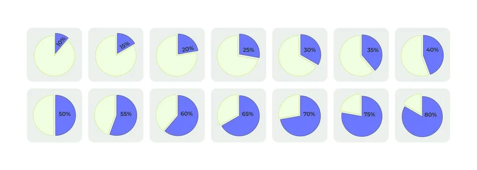 Segmented piechart percentage progress flat UI data visualization element set Stock Illustration