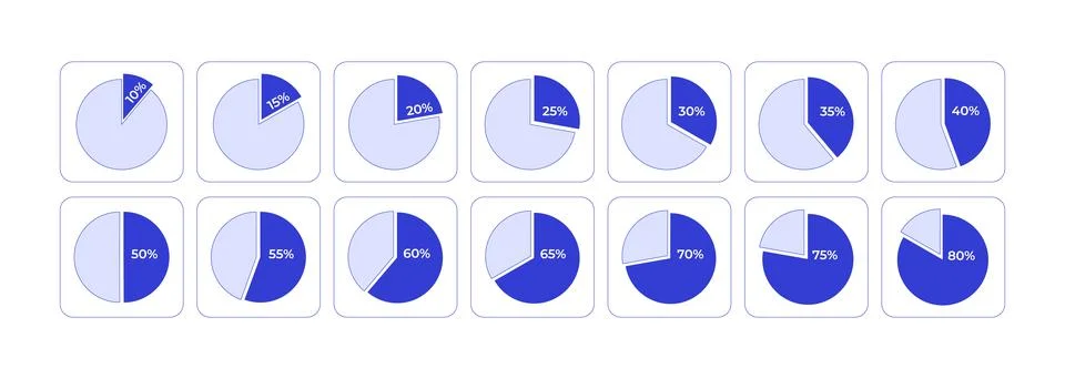 Segmented piechart percentage progress line style dashboard element set Stock Illustration