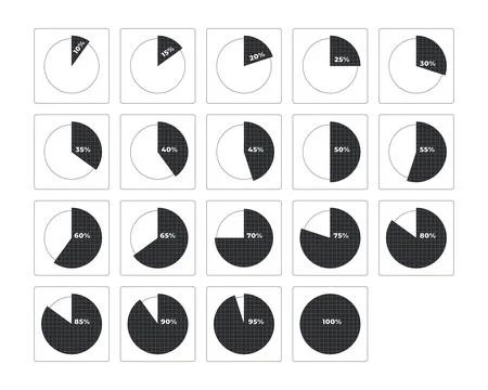 Segmented piechart percentage progress modern line style data visualization e Illustrazione stock
