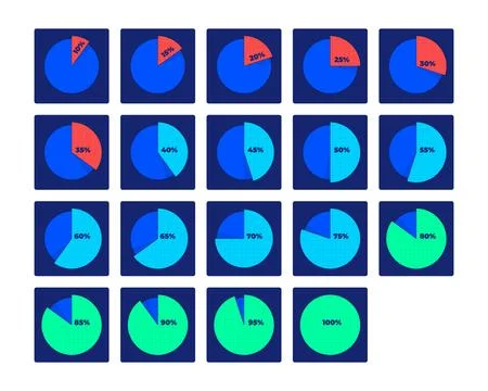 Segmented piechart percentage progress neon dashboard UI element set 스톡 일러스트