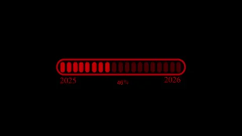 Segmented progress bar showing from 2025 to 2026 animation Video stock 329116054