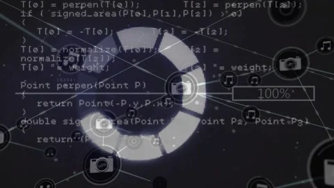 Segmented ring rotating while low pct starting nodes adding icons moving Stock Footage 334724920