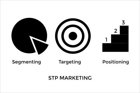 Segmenting, Targeting, Positioning Marketing. Bold Black Icons Stock Illustration