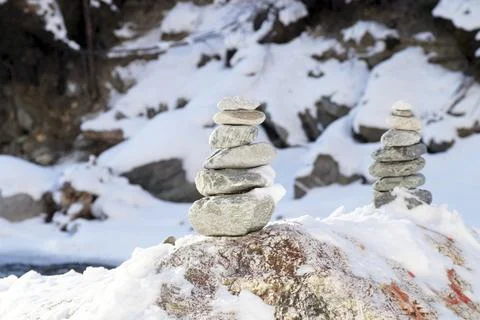 Seid of stones on a mountain river in the Eastern Sayan mountains Stock Photos