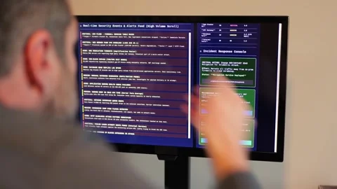 SEIM Software Alerts of Potential Cyber Attack Stock Footage 323386583