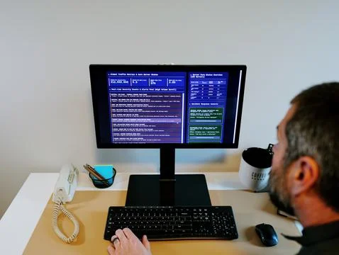 SEIM Software Alerts of Potential Cyber Attack Stock Photos