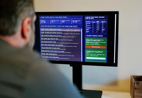SEIM Software Alerts of Potential Cyber Attack Stock Photos