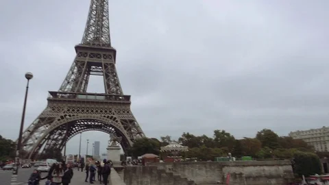 Seine and Eiffel Tower on cloudy day Stock Footage 71821455