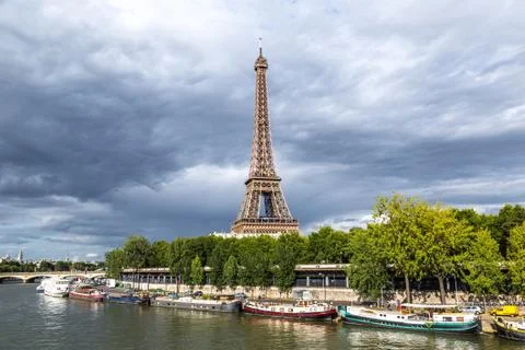 Seine and Eiffel tower  in Paris Stock Photos