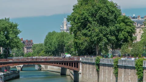 Seine with Double Bridge and Notre Dame de Paris timelapse. One of the most Stock Footage 236642049