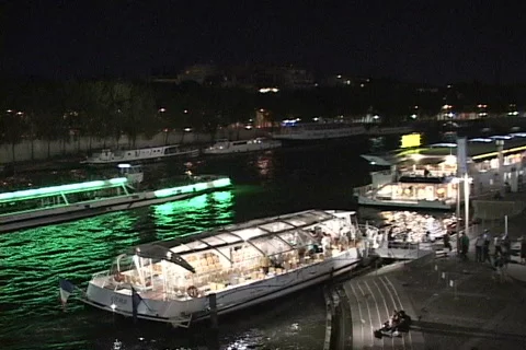 Seine Night Barges Video stock 820255