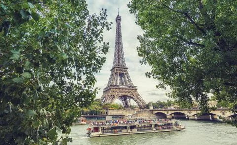 Seine in Paris with Eiffel tower at summer Stock Photos