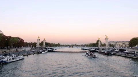 Seine river and bridge at sunset Stock Footage 112873050
