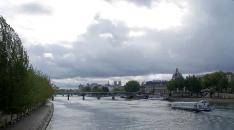 Seine river with cloudy sky Stock Footage 58602716