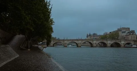 Seine River cobblestone path Stock Photos