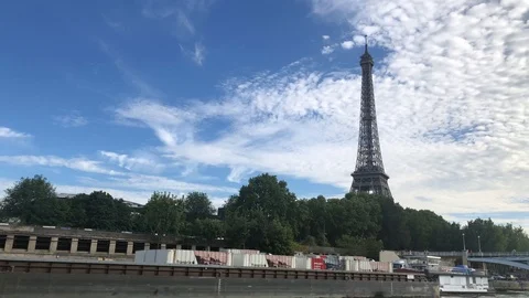 Seine River Cruises Eiffel Tower in summer Video stock 107533876