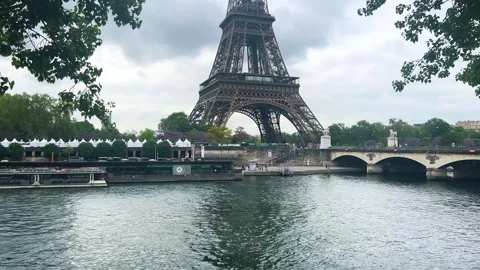 Seine River, Eiffel Tower and the Pont d'Iena bridge. Video stock 311944317