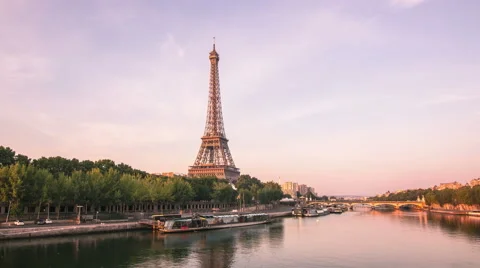 Seine river eiffel tower day to night 4k Stock Footage 41518105