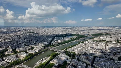 Seine river flowing through the expansive cityscape of paris, france Stockbeeldmateriaal 328023053