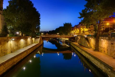 Seine River at midnight Stock Photos