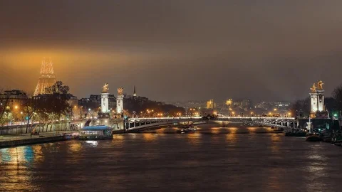 The Seine River at Night Stock-Footage 84781794