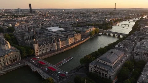 The Seine River in Paris and its famous bridges Stock Footage 301312324