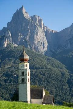 Seis am Schlern, St. Valentin Church in Dolomites, Trentino Alto Adige Italy Stock Photos