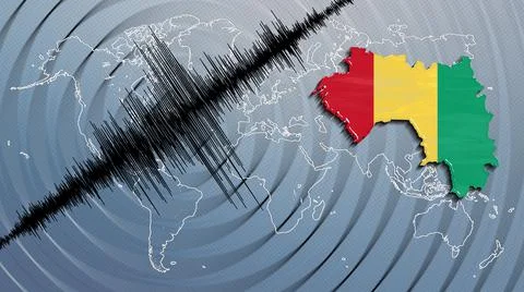 Seismic activity earthquake Guinea map Stock Illustration