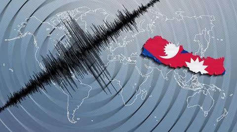 Seismic activity earthquake Nepal map Stock Illustration