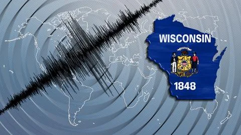 Seismic activity earthquake Wisconsin map Stock Illustration