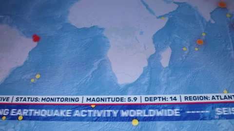 Seismic Alert Ticker Camera Shot of Computer Monitor Screen Close-Up Stock Footage 345679349
