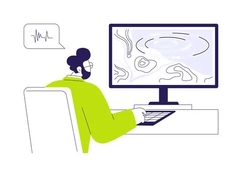 Seismic wave simulation software abstract concept vector illustration. Stock Illustration