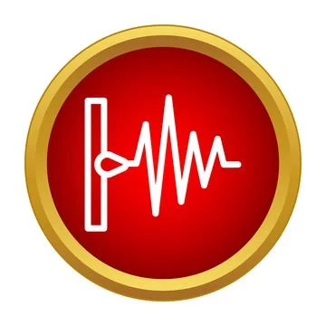 Seismograph measuring seismic activity on a red button icon Stock Illustration
