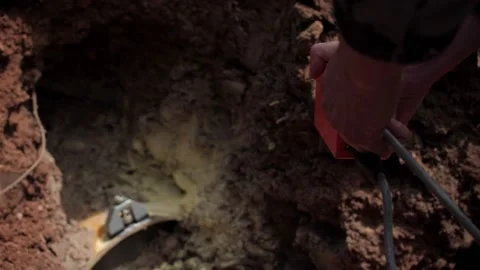 Seismographical sensor collects geodetic data under ground Stock Footage 136052750