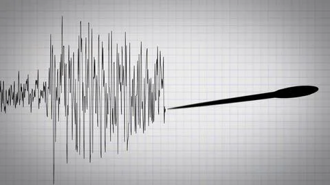 Seismometer scale drawing waves of an earthquake on a paper Stock Illustration