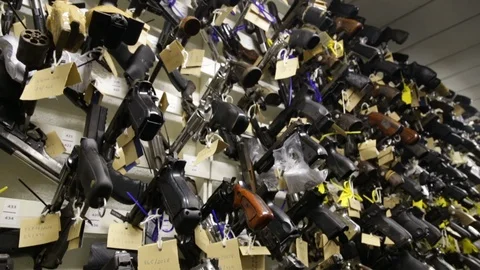 Seized weapons storage room Video stock 87926286