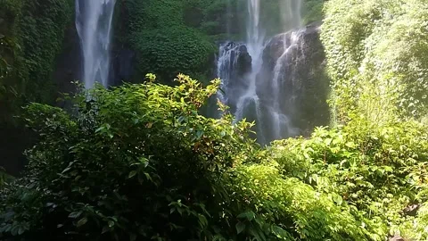 SEKUMPUL waterfall , at Buleleng regency of Bali, in close up Stock Footage 339079115